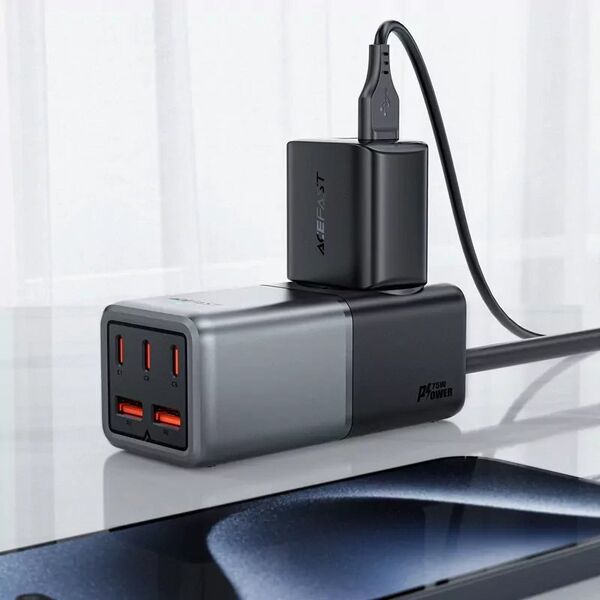 Ładowarka Acefast Ładowarka sieciowa / listwa zasilająca Acefast Z2, GaN, 3xUSB-C, 2xUSB-A, 75W (czarna) 13132758 6974316282501