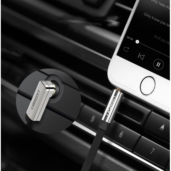 Kabel Ugreen Kątowy kabel mini jack 3,5mm AUX UGREEN AV119, płaski, 0.5 m (czarny) 13155610 6957303807147