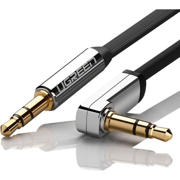 Kabel Ugreen Kątowy kabel mini jack 3,5mm AUX UGREEN AV119, płaski, 0.5 m (czarny) 13155610 6957303807147