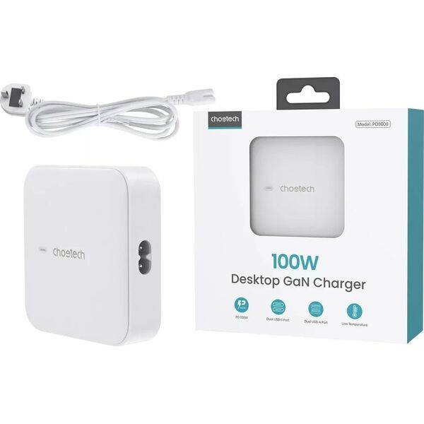 Ładowarka Choetech Ładowarka sieciowa Choetech PD8008, 2x USB-C, 2x USB-A, GaN, 100W (biała) 13156323 6932112104724