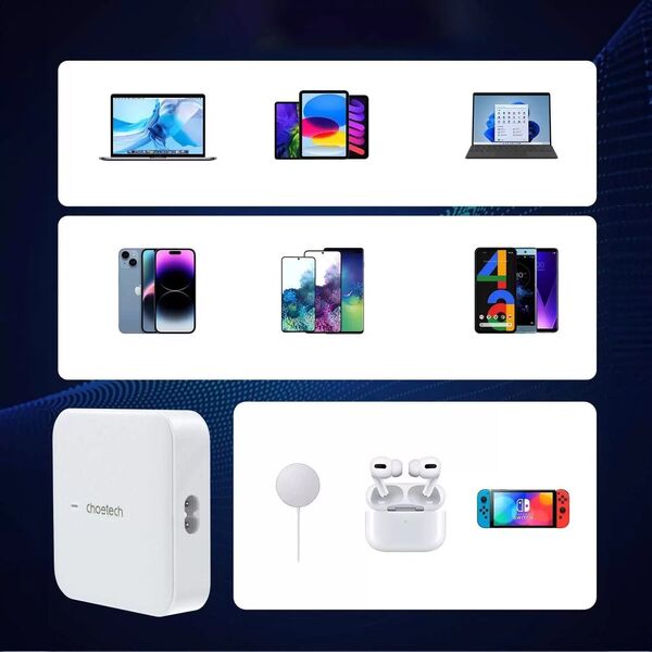 Ładowarka Choetech Ładowarka sieciowa Choetech PD8008, 2x USB-C, 2x USB-A, GaN, 100W (biała) 13156323 6932112104724