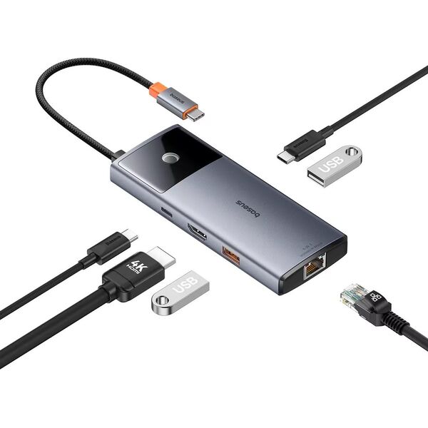 HUB USB Baseus Hub 6w1 Baseus Metal Gleam 2 Series, USB-C do 2xUSB 3.0 +USB-C + HDMI + USB-C PD + Ethernet RJ45 13168147 6932172643294