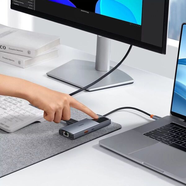 HUB USB Baseus Hub 6w1 Baseus Metal Gleam 2 Series, USB-C do 2xUSB 3.0 +USB-C + HDMI + USB-C PD + Ethernet RJ45 13168147 6932172643294