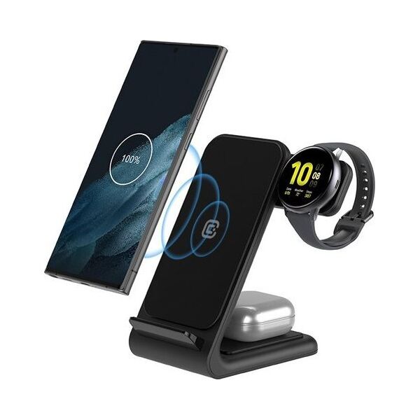Ładowarka Crong Ładowarka bezprzewodowa 3w1 do iPhone, Samsung & Android, Galaxy Watch i słuchawek TWS 13169330 5904310703550
