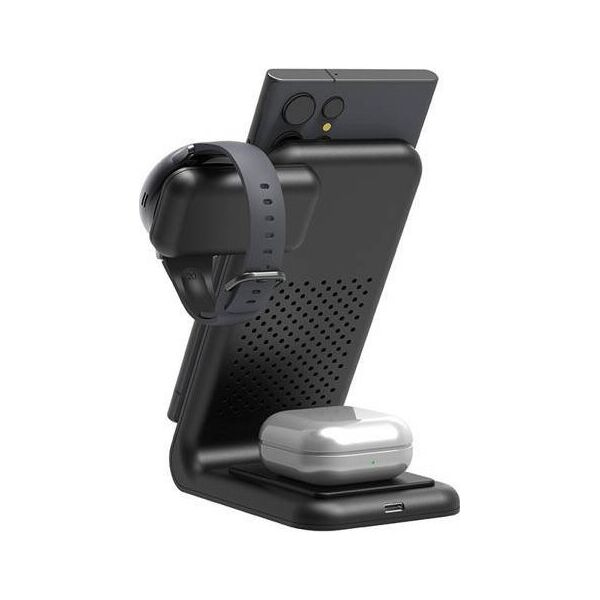 Ładowarka Crong Ładowarka bezprzewodowa 3w1 do iPhone, Samsung & Android, Galaxy Watch i słuchawek TWS 13169330 5904310703550