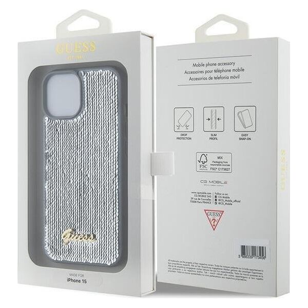 Guess Guess GUHCP15SPSFDGSS iPhone 15 6.1" srebrny/silver hardcase Sequin Script Metal 13171180 3666339173159