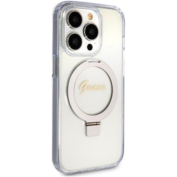 Guess Guess GUHMP15LHRSGSD iPhone 15 Pro 6.1" przezroczysty/transparent hardcase Ring Stand Script Glitter MagSafe 13171309 3666339156626