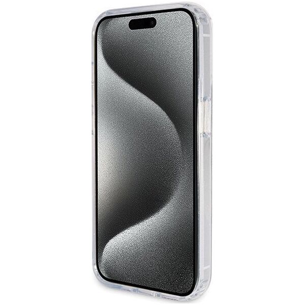 Guess Guess GUHMP15LHRSGSD iPhone 15 Pro 6.1" przezroczysty/transparent hardcase Ring Stand Script Glitter MagSafe 13171309 3666339156626