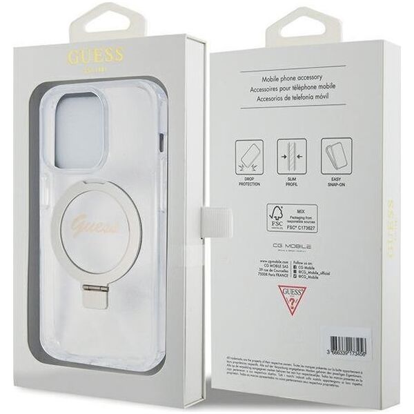 Guess Guess GUHMP15LHRSGSD iPhone 15 Pro 6.1" przezroczysty/transparent hardcase Ring Stand Script Glitter MagSafe 13171309 3666339156626