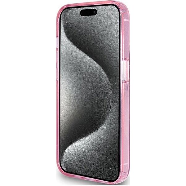 Guess Guess GUHMP15LHRSGSP iPhone 15 Pro 6.1" różowy/pink hardcase Ring Stand Script Glitter MagSafe 13171315 3666339156480
