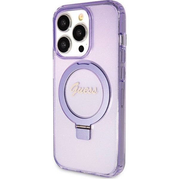 Guess Guess GUHMP15LHRSGSU iPhone 15 Pro 6.1" fioletowy/purple hardcase Ring Stand Script Glitter MagSafe 13171317 3666339156763