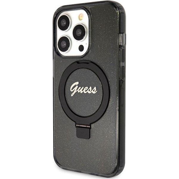 Guess Guess GUHMP15XHRSGSK iPhone 15 Pro Max 6.7" czarny/black hardcase Ring Stand Script Glitter MagSafe 13171323 3666339156350