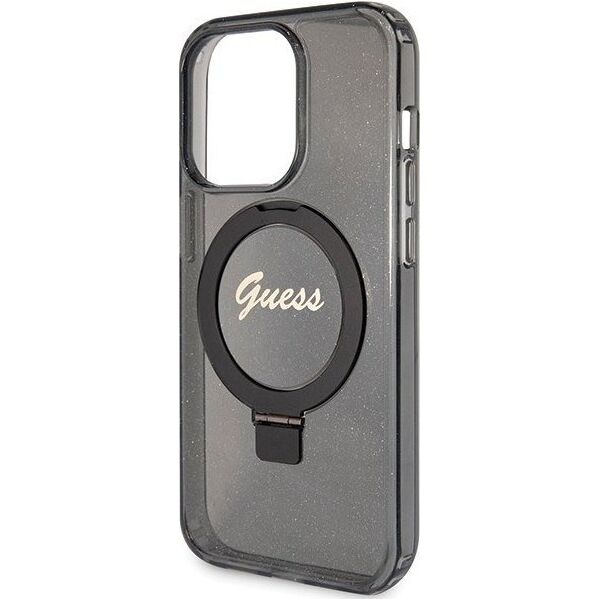 Guess Guess GUHMP15XHRSGSK iPhone 15 Pro Max 6.7" czarny/black hardcase Ring Stand Script Glitter MagSafe 13171323 3666339156350