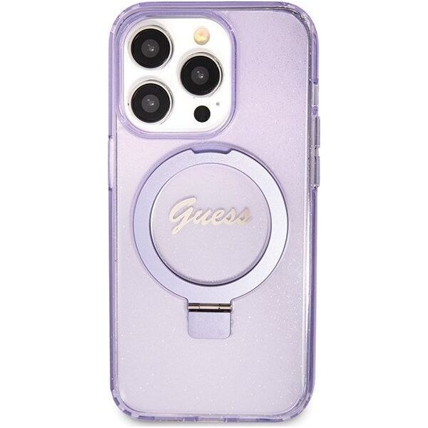 Guess Guess GUHMP15XHRSGSU iPhone 15 Pro Max 6.7" fioletowy/purple hardcase Ring Stand Script Glitter MagSafe 13171324 3666339156770