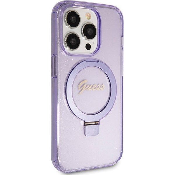 Guess Guess GUHMP15XHRSGSU iPhone 15 Pro Max 6.7" fioletowy/purple hardcase Ring Stand Script Glitter MagSafe 13171324 3666339156770