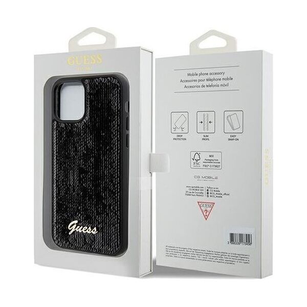 Guess Guess GUHCP12MPSFDGSK iPhone 12/12 Pro 6.1" czarny/black hardcase Sequin Script Metal 13171336 3666339172787