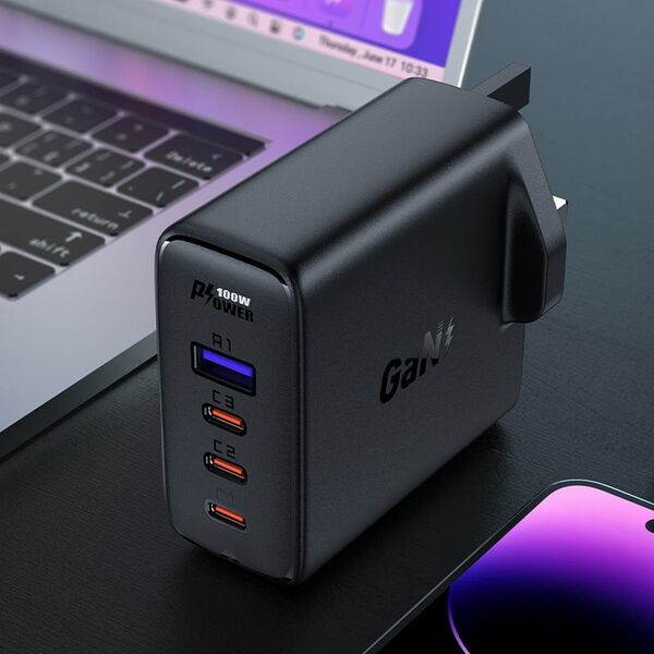 Ładowarka Acefast Szybka ładowarka GaN UK Acefast A40 100W PD 3x USB-C 1x USB-A - czarna 13177921 6974316281962