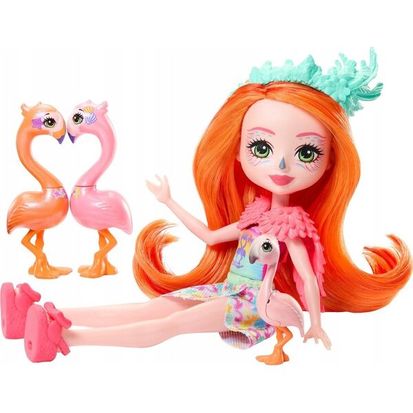 Mattel Lalka Enchantimals Rodzina Flamingów Florinda Flamingo + 3 Zwierzątka 13214170 194735188246