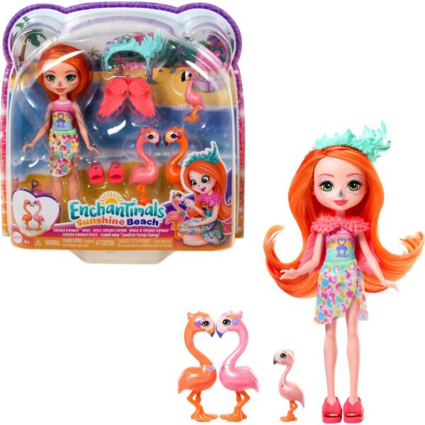 Mattel Lalka Enchantimals Rodzina Flamingów Florinda Flamingo + 3 Zwierzątka 13214170 194735188246