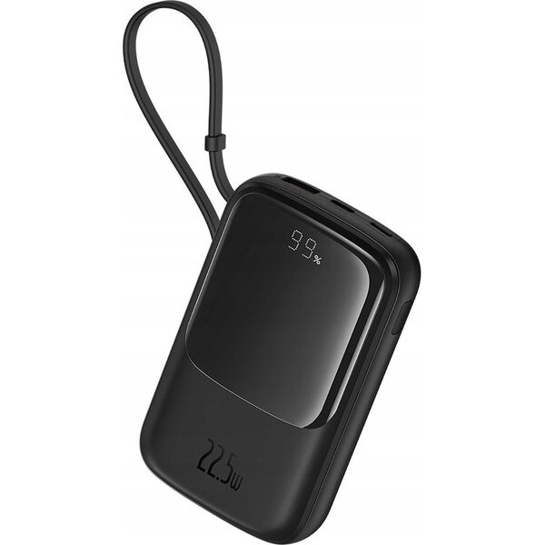 Powerbank Baseus Baseus Qpow Pro+ 10000mAh 22.5W z wbudowanym kablem USB-C i wyświetlaczem - czarny 13219349 6932172652463