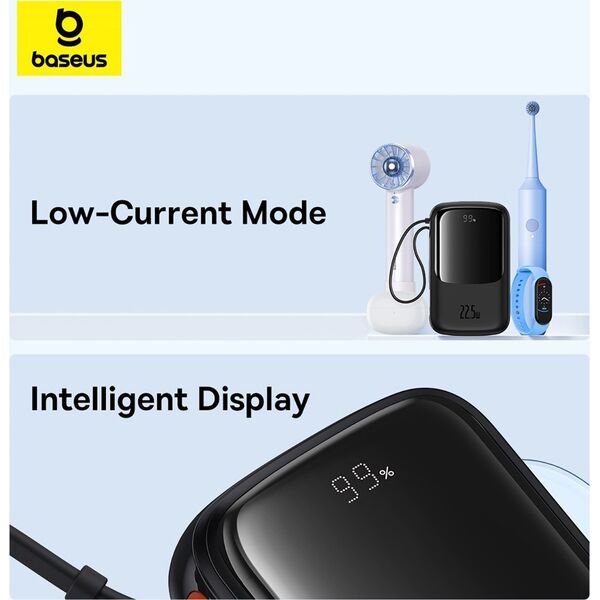 Powerbank Baseus Baseus Qpow Pro+ 10000mAh 22.5W z wbudowanym kablem USB-C i wyświetlaczem - czarny 13219349 6932172652463