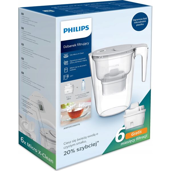 Dzbanek filtrujący Philips Philips AWP2933WHT6/58 biały + filtry 6 szt. 13227800 4895244607285