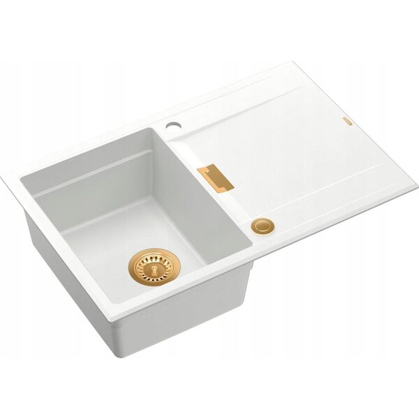 Zlewozmywak Owen OWEN 111 GraniteQ zlewozmywak z syfonem Push 2 Open 1-komorowy z/o (760x500x215| kom. 330x430) snow white / elementy miedziane 13241496 5904310997973