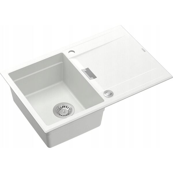 Zlewozmywak Owen OWEN 111 GraniteQ zlewozmywak z syfonem Push 2 Open 1-komorowy z/o (760x500x215| kom. 330x430) snow white / elementy stalowe 13241497 5904310998055