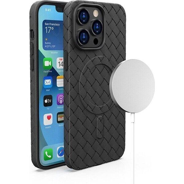 Hurtel Plecione etui MagSafe Woven Case do iPhone 15 - czarne 13250080 9145576281253