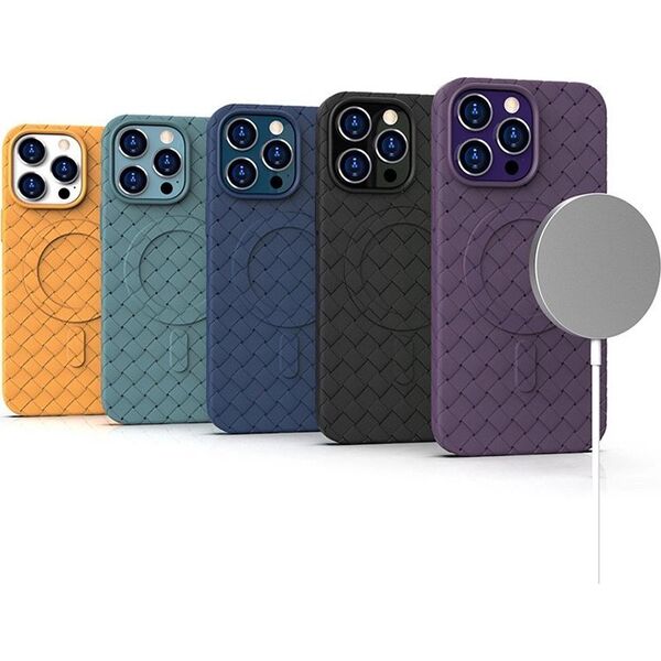 Hurtel Plecione etui MagSafe Woven Case do iPhone 15 Pro Max - granatowe 13250469 9145576281352