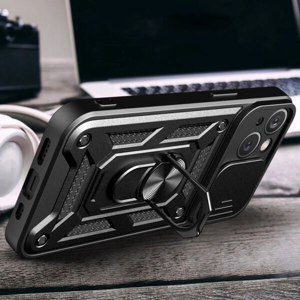 Hurtel Pancerne etui z podstawką i osłoną aparatu do iPhone 15 Plus Hybrid Armor Camshield - czarne 13250633 9145576280775