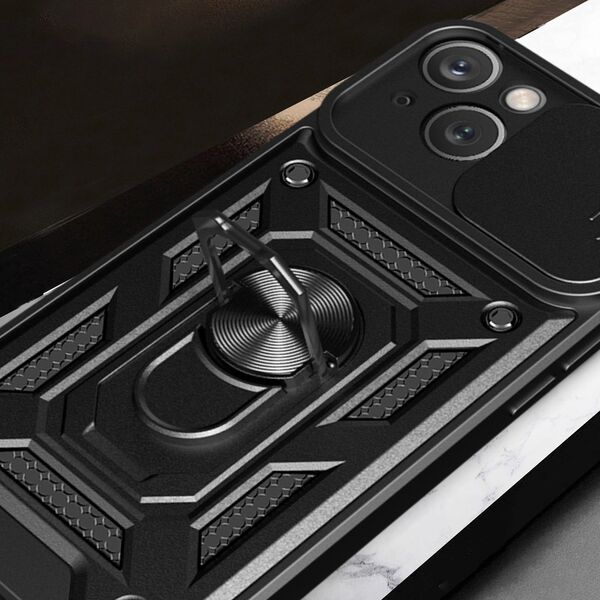 Hurtel Pancerne etui z podstawką i osłoną aparatu do iPhone 15 Plus Hybrid Armor Camshield - czarne 13250633 9145576280775