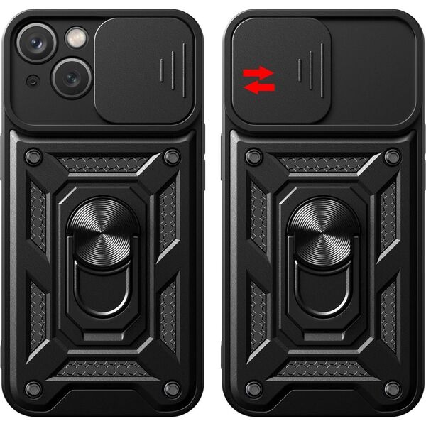 Hurtel Pancerne etui z podstawką i osłoną aparatu do iPhone 15 Plus Hybrid Armor Camshield - czarne 13250633 9145576280775