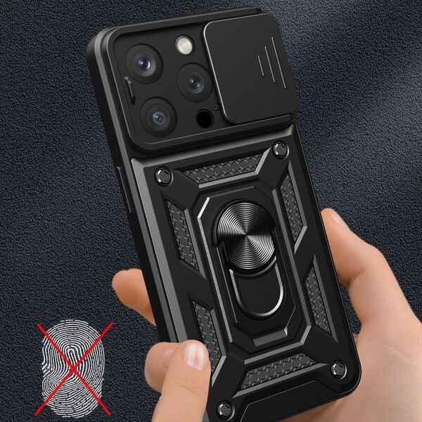 Hurtel Pancerne etui z podstawką i osłoną aparatu do iPhone 15 Pro Hybrid Armor Camshield - różowe 13251180 9145576280829