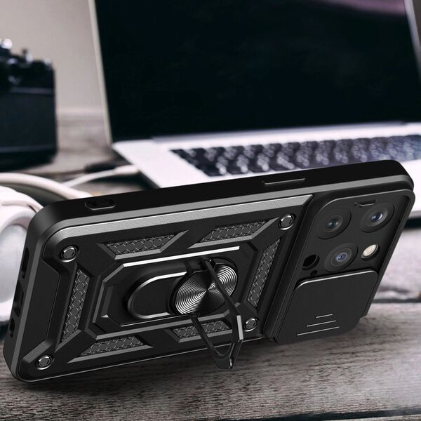 Hurtel Pancerne etui z podstawką i osłoną aparatu do iPhone 15 Pro Hybrid Armor Camshield - różowe 13251180 9145576280829