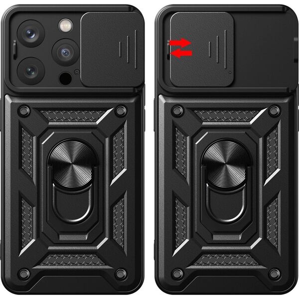 Hurtel Pancerne etui z podstawką i osłoną aparatu do iPhone 15 Pro Hybrid Armor Camshield - różowe 13251180 9145576280829