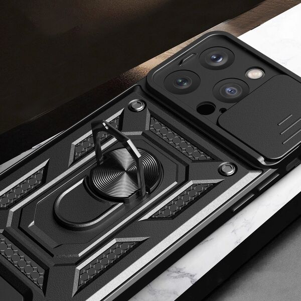 Hurtel Pancerne etui z podstawką i osłoną aparatu do iPhone 15 Pro Hybrid Armor Camshield - niebieskie 13251182 9145576280812