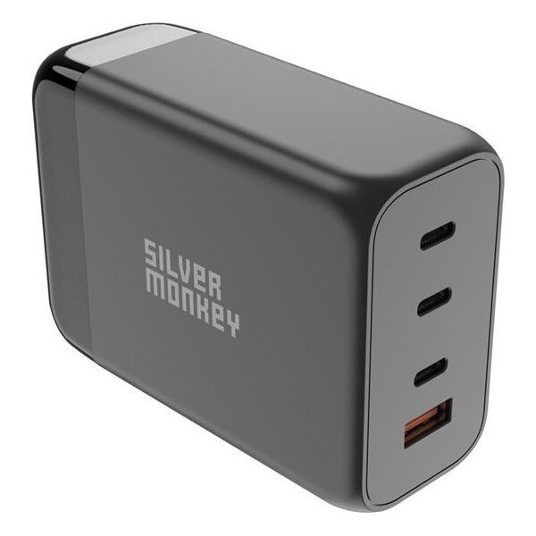 Ładowarka Silver Monkey Ładowarka GaN Silver Monkey SMA155 200W 3xUSB-C PD USB-A QC 3.0 z odłączanym kablem zasilającym - czarna 13252021 5900779358454
