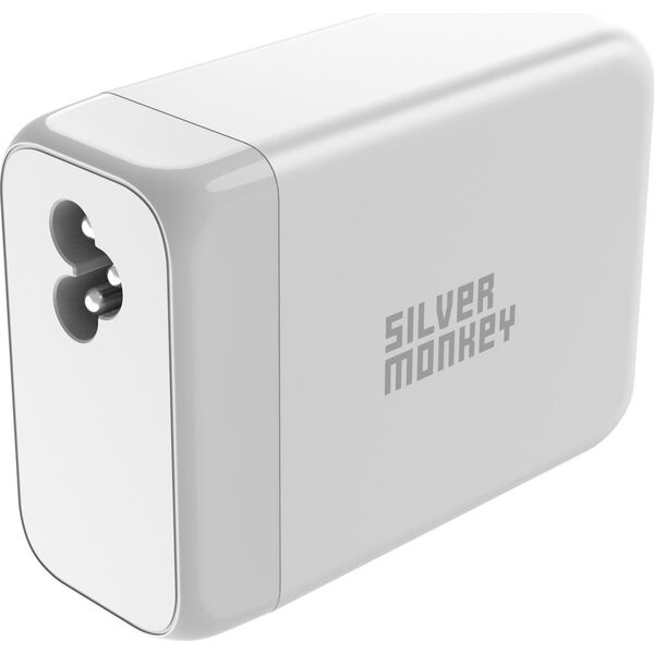 Ładowarka Silver Monkey Ładowarka GaN Silver Monkey SMA156 200W 3x USB-C PD USB-A QC 3.0 z odłączanym kablem zasilającym - biała 13252022 5900779358560