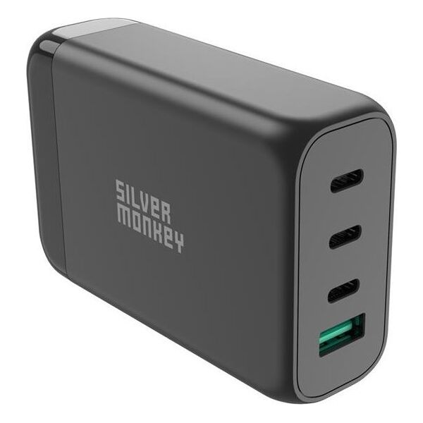 Ładowarka Silver Monkey Ładowarka GaN Silver Monkey SMA151 130W 3xUSB-C PD USB-A QC 3.0 z odłączanym kablem zasilającym - czarna 13252028 5900779359215