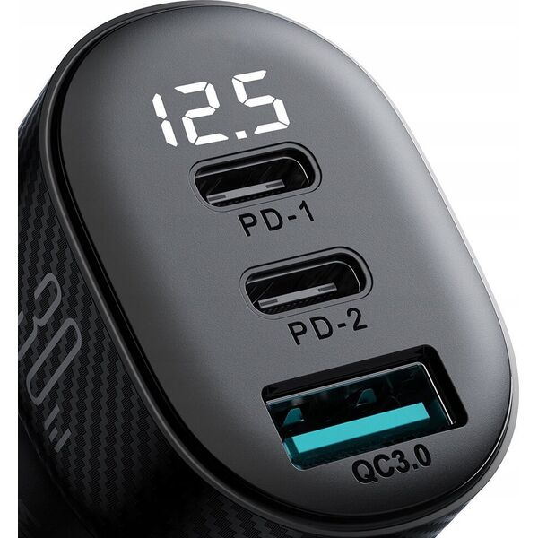 Ładowarka Joyroom Ładowarka samochodowa Joyroom JR-CCD04 30W 2x USB-C USB-A z wyświetlaczem - czarna 13252045 6941237112019