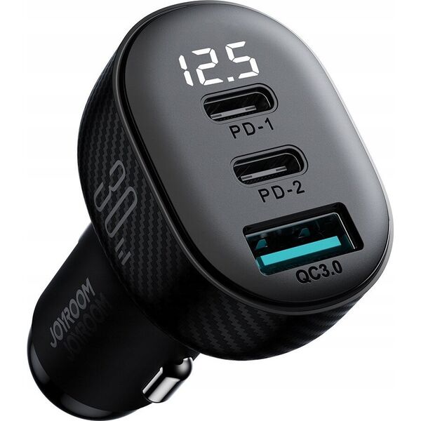 Ładowarka Joyroom Ładowarka samochodowa Joyroom JR-CCD04 30W 2x USB-C USB-A z wyświetlaczem - czarna 13252045 6941237112019