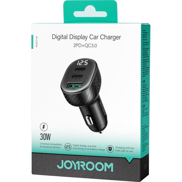 Ładowarka Joyroom Ładowarka samochodowa Joyroom JR-CCD04 30W 2x USB-C USB-A z wyświetlaczem - czarna 13252045 6941237112019