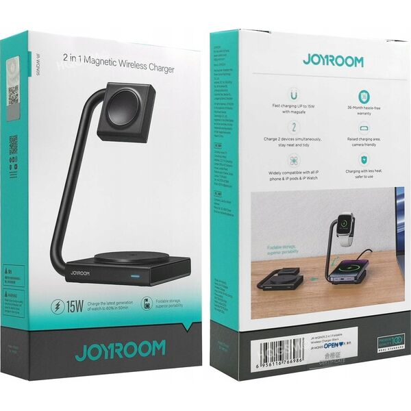 Ładowarka Joyroom Ładowarka indukcyjna 2w1 Joyroom JR-WQN05 15W MagSafe / Qi składana - czarna 13252062 6956116766986