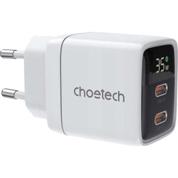 Ładowarka Choetech Ładowarka sieciowa GaN Choetech PD6051 2x USB-C PD 35W z wyświetlaczem - biała 13252090 6932112106117