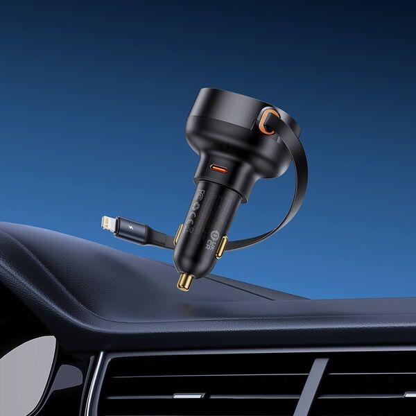 Ładowarka Baseus Ładowarka samochodowa Baseus Enjoyment Pro USB-C (żeńskie) / Lightning (męski) 60W - czarna 13252108 6932172641665