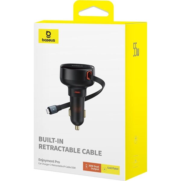 Ładowarka Baseus Ładowarka samochodowa Baseus Enjoyment Pro USB-C (żeńskie) / Lightning (męski) 60W - czarna 13252108 6932172641665