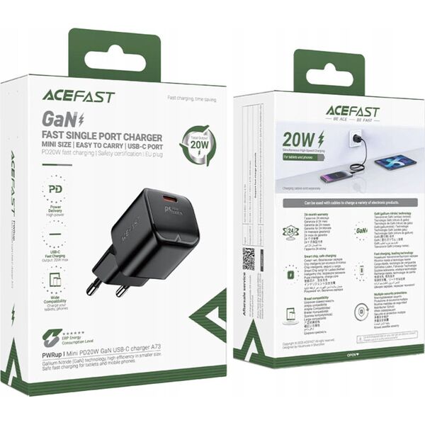 Ładowarka Acefast Ładowarka sieciowa Acefast A73 Mini PD 20W GaN USB-C - czarna 13252121 6974316282648
