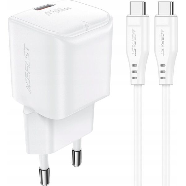 Ładowarka Acefast Ładowarka sieciowa Acefast A77 Mini PD 30W GaN + kabel USB-C - biała 13252127 6974316282853