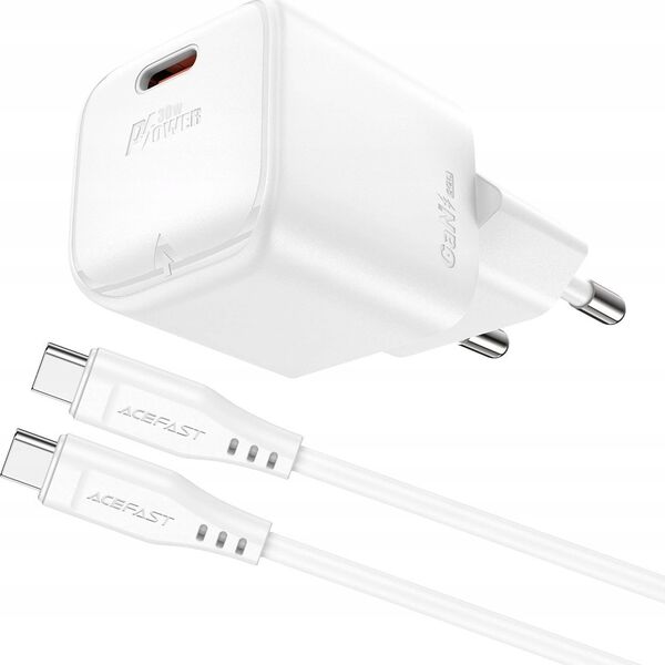Ładowarka Acefast Ładowarka sieciowa Acefast A77 Mini PD 30W GaN + kabel USB-C - biała 13252127 6974316282853